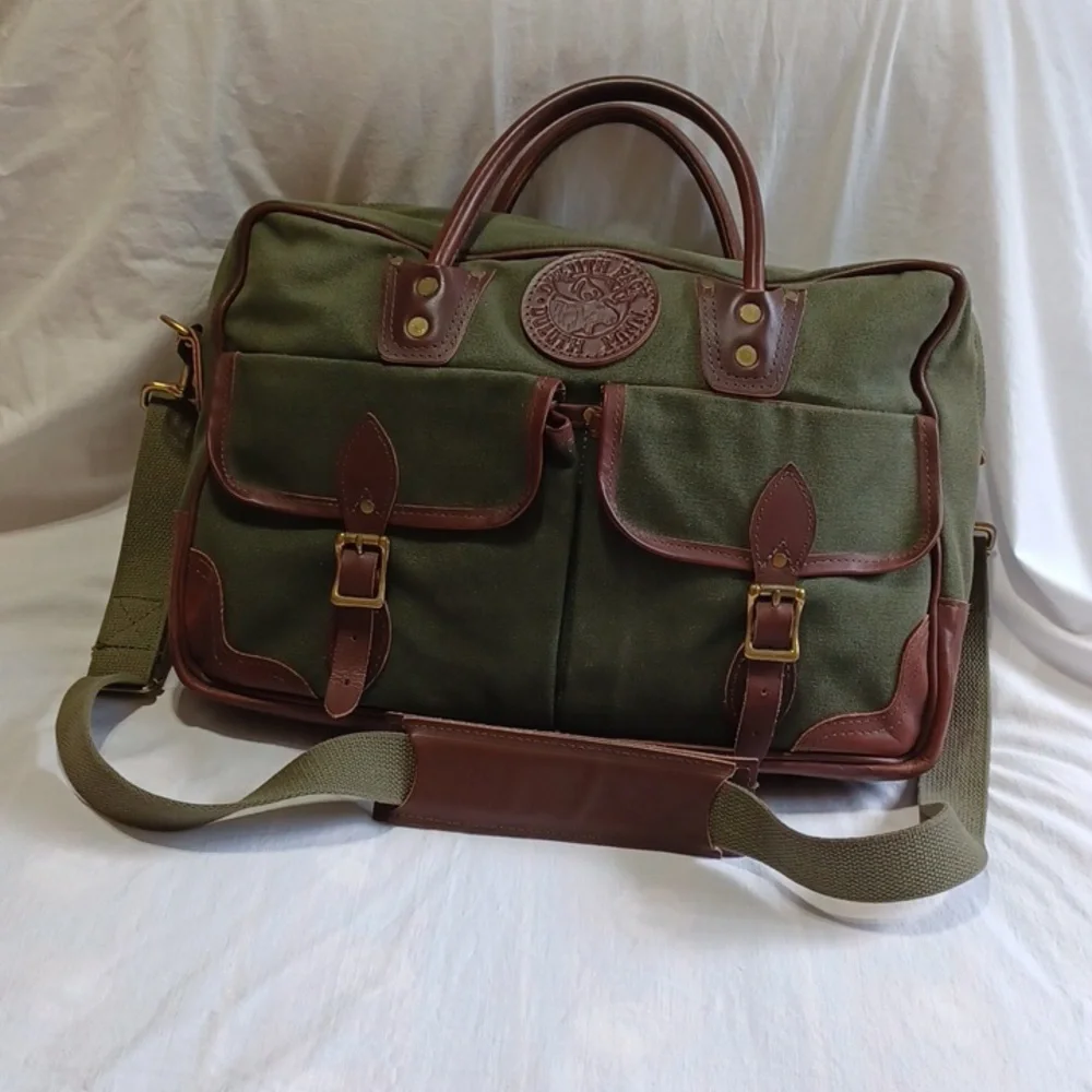 Duluth Pack Made in USA FREELANCE BRIEFACASE Green Canvas & Leather Travel Bag